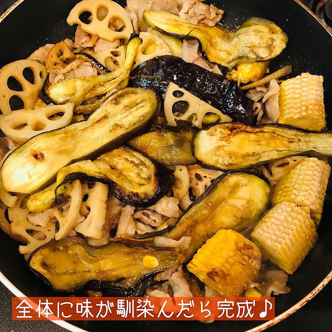 ナスとレンコンのこってり甘酢炒め