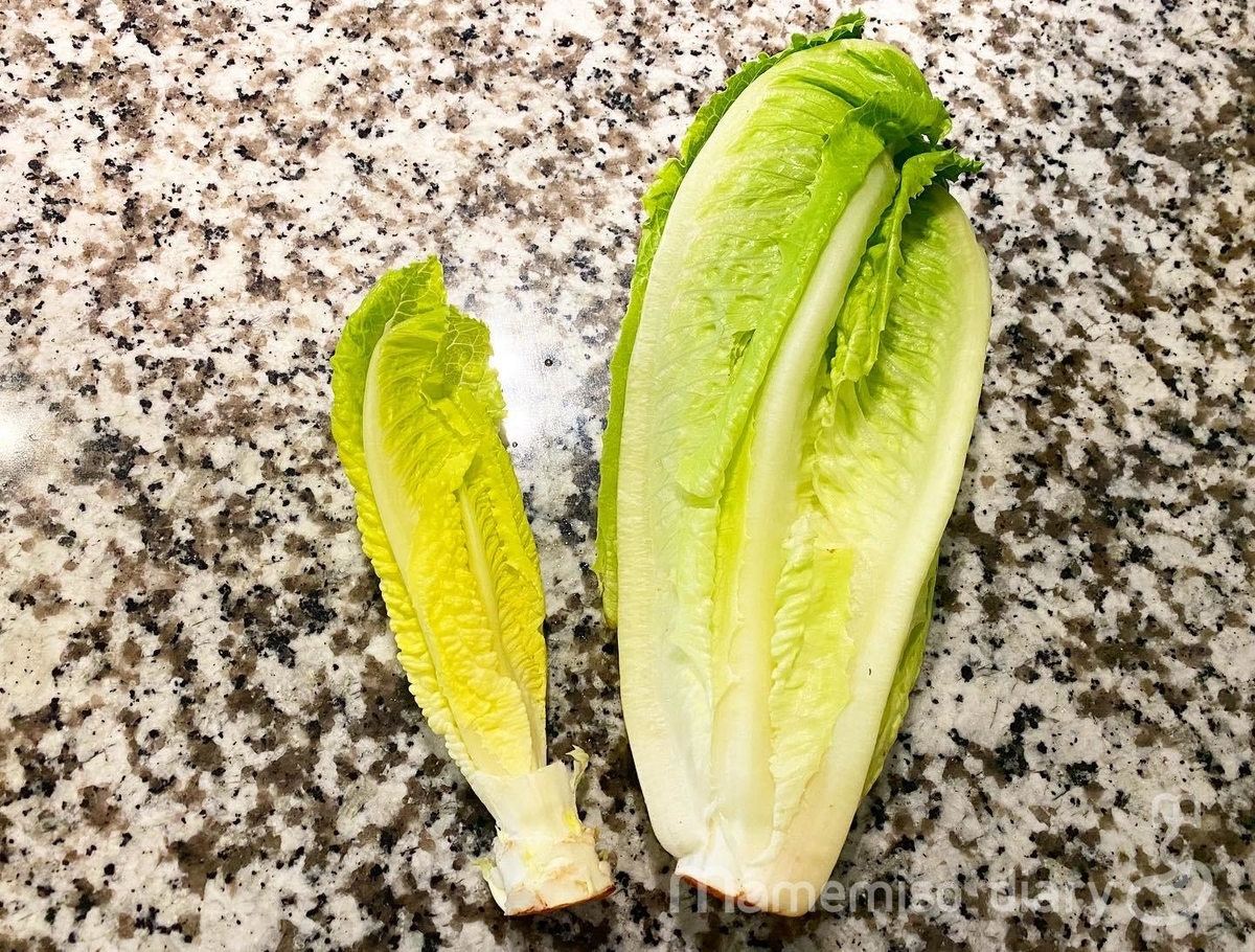 ロメインレタスとベーコンのニンニク炒め