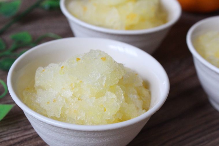 柚子シャーベットの作り方。生クリーム入りで濃厚。柚子の風味が美味しい♪田舎でゆったり暮らしたい