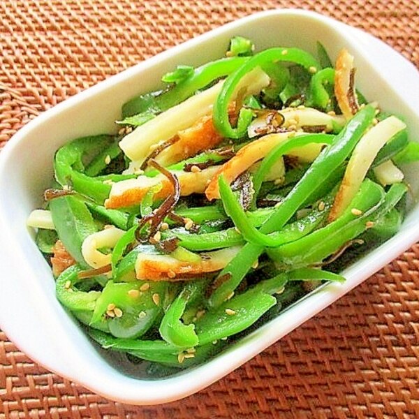 レンジで簡単♪ピーマンとちくわの塩昆布和え