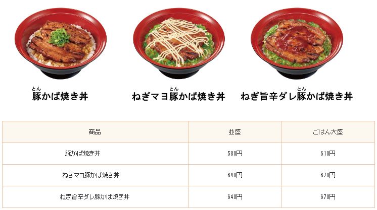 牛丼ラインナップすき家のメニューすき家