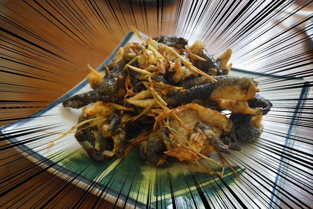 すすきのの居酒屋''薄利多賣半兵ヱ”でカエル肉を堪能！！🐸ｹﾞｺｯ 独特のクセはあるものの、味はかなり鶏肉！弾力がある食感なので若鶏に近いのかも？ざざむしの佃煮も食べただよ〜🤗薄利多賣半兵ヱカエル肉ざざむしの佃煮昆虫食ヒンナヒンナ