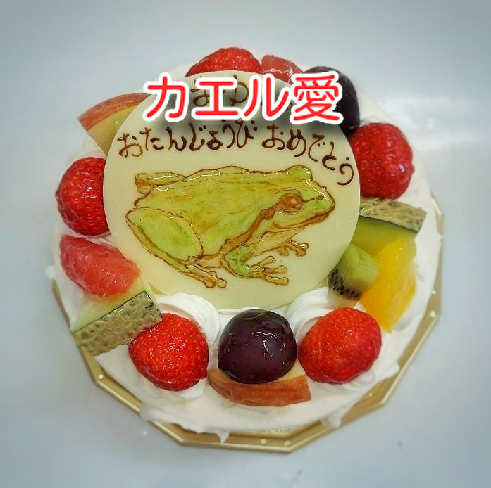 ○＊かえるのケーキ＊○.° カエルの立体ケーキをおまかせで作らせていただきました🐸 丸っこくてかわいい感じにできたかなと思います🐸💕ありがとうございました🎂💕 中身はスポンジ生地とイチゴとクリームがたっぷり入っていて、 見た目だけでなく美味しいケーキを