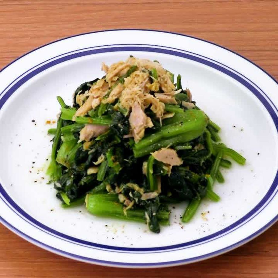 ほうれん草とツナのにんにくしょうゆ炒め