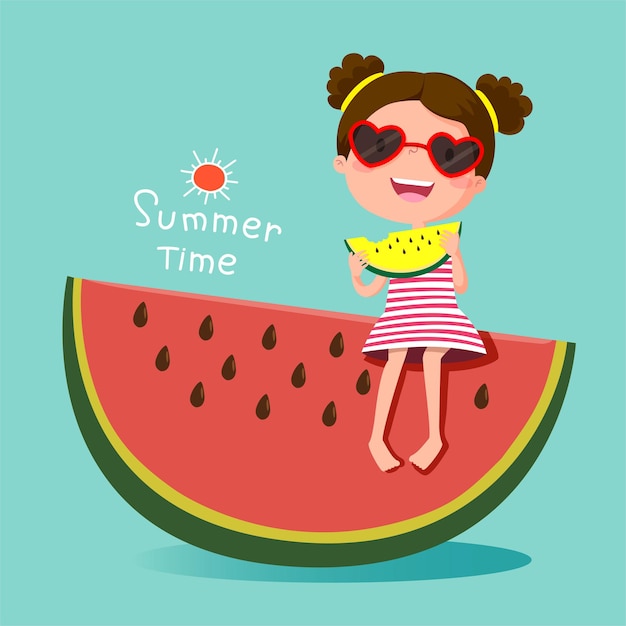 スイカを食べるかわいいヒヨコのイラスト - ONWAイラスト