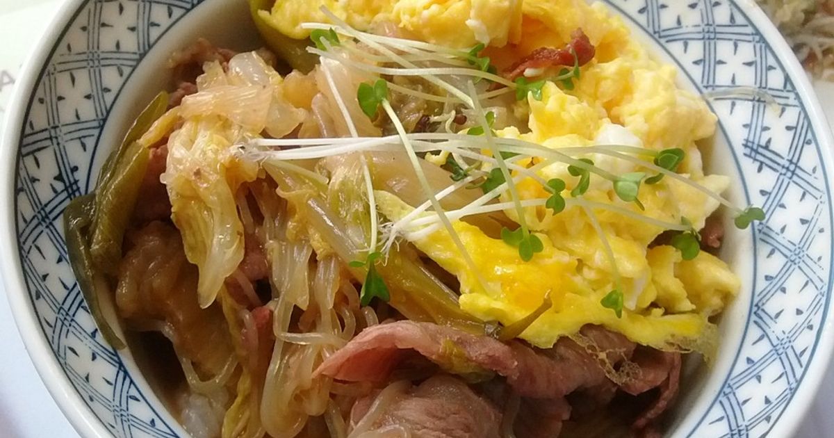 レンジで簡単牛肉の卵とじ