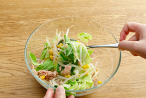 豚ひき肉、キャベツ、もやしのピリ辛みそ炒め