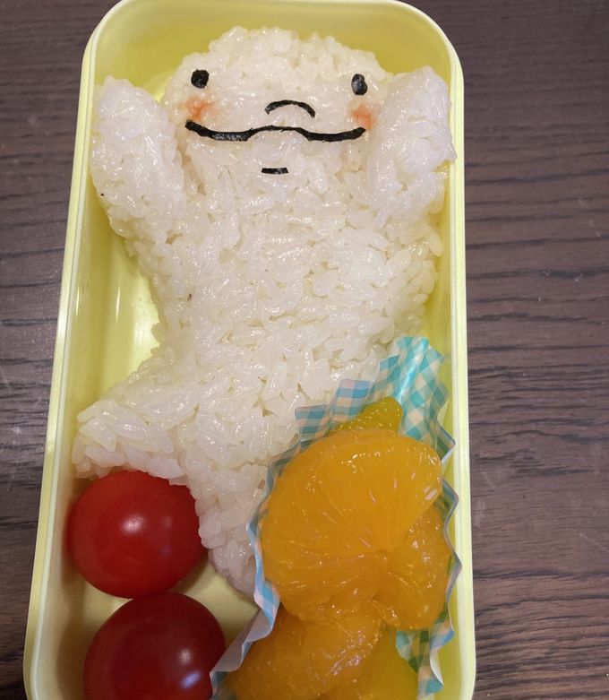 ちょっと作り方を確認したくて、﻿ イルカを作りました🐬 ﻿ 過去に何度か作ったことがあるイルカです🐬 小さな魚と泳いでいます。﻿この小さな魚はふりかけチップです。﻿ 1pic イルカ 2pic お弁当全体 ﻿イルカ弁当イルカ﻿DolphinDelfinDelfín﻿