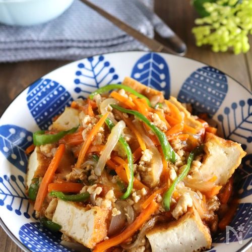 レンジで簡単 ひき肉と厚揚げの甘辛煮
