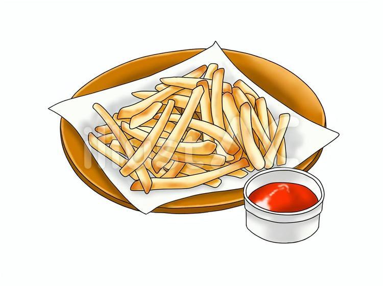 かわいいバーガーとフライドポテトのアイコンイラスト。ファーストフードアイコンコンセプト分離プレミアム。フラット漫画スタイルPremiumベクトル素材