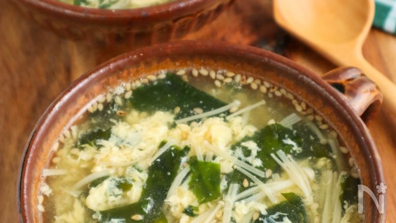 白ねぎとえのきの韓国風卵スープ