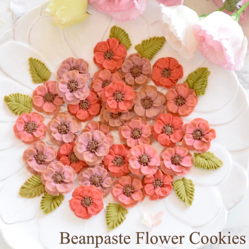 オーダー頂いたあんフラワークッキー🍪 紫とグリーンで優しくて粋な感じに。白あんと米粉、アーモンドプードル、バターで作るスアンの和菓子のような洋菓子のようなクッキーです。 日本茶にも、紅茶やコーヒーでも美味しいですし、ベトナム蓮茶にも良く合います