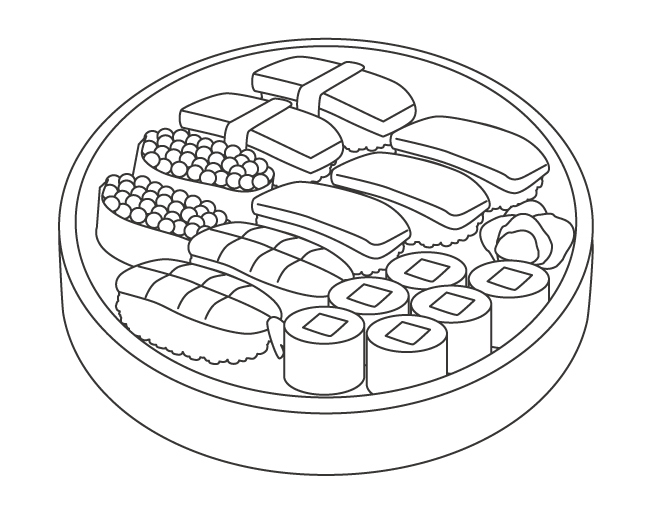 無料の焼き魚の定食のぬりえぬりえパーク