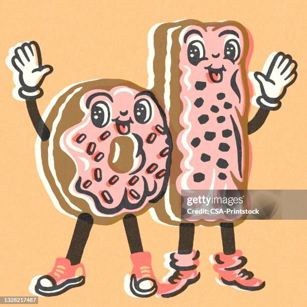 面白い驚いたドーナツベクトルのイラスト。かわいい顔をした可愛いドーナツキャラクター。ガラス張りの甘いドーナツ 絵文字。感情的なペストリー食品。白い背景に隔離されたベーカリーアイコンのイラスト素材・ベクター Image 140604306