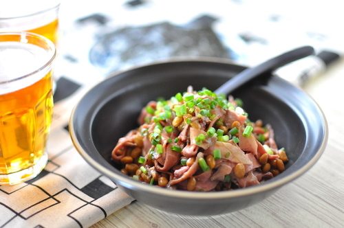 ねぎたっぷり 納豆とたくあんの簡単おつまみ