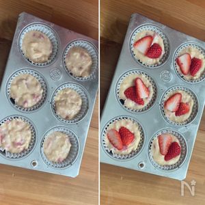 HMでふわふわしっとり♡練乳いちごマフィン♡