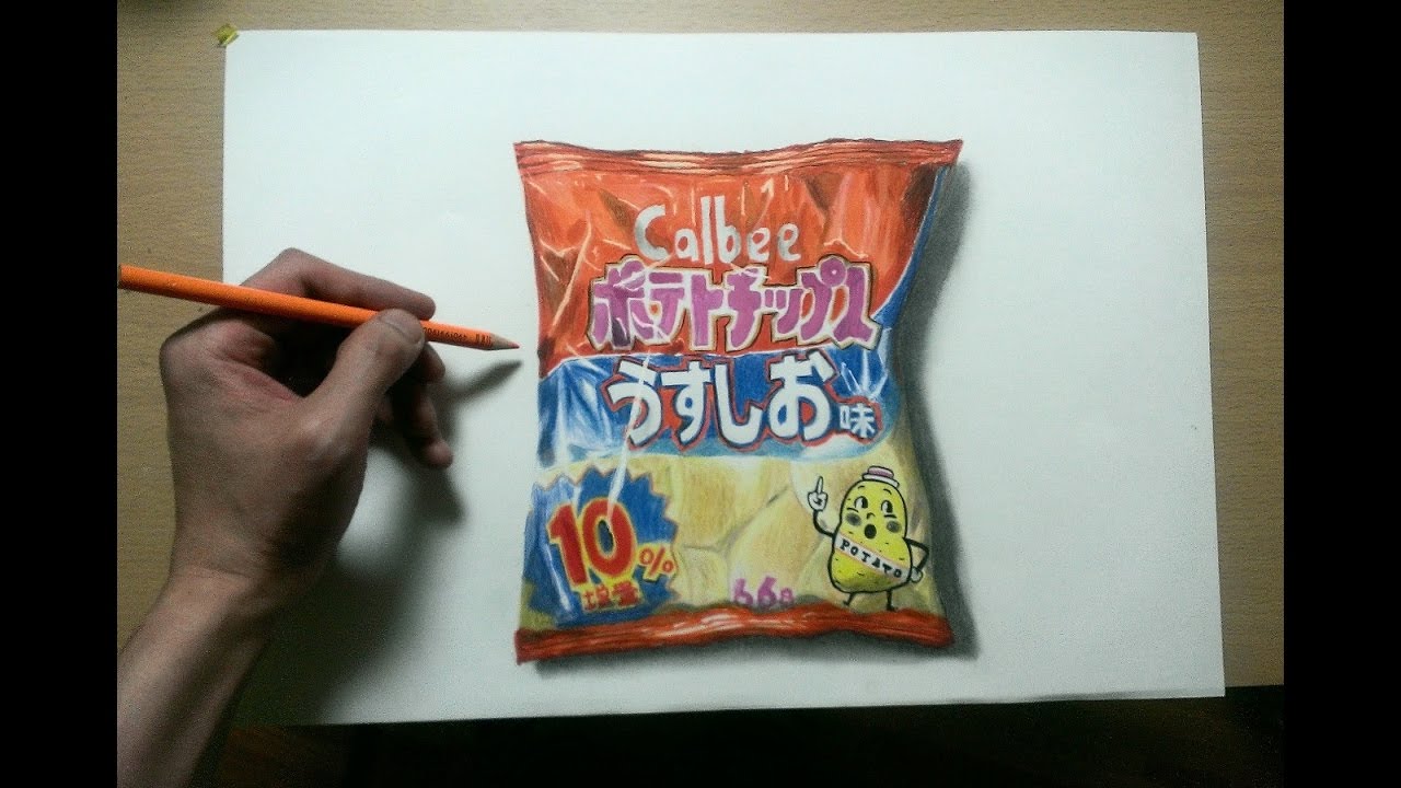 色鉛筆画 ポテトチップス 原画色鉛筆で描くリアルなポテトチップスの描き方解説 - YouTube
