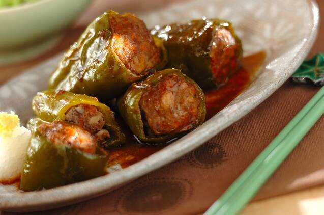 簡単綺麗な『ピーマンの肉詰め』～和風バーベキューソース～