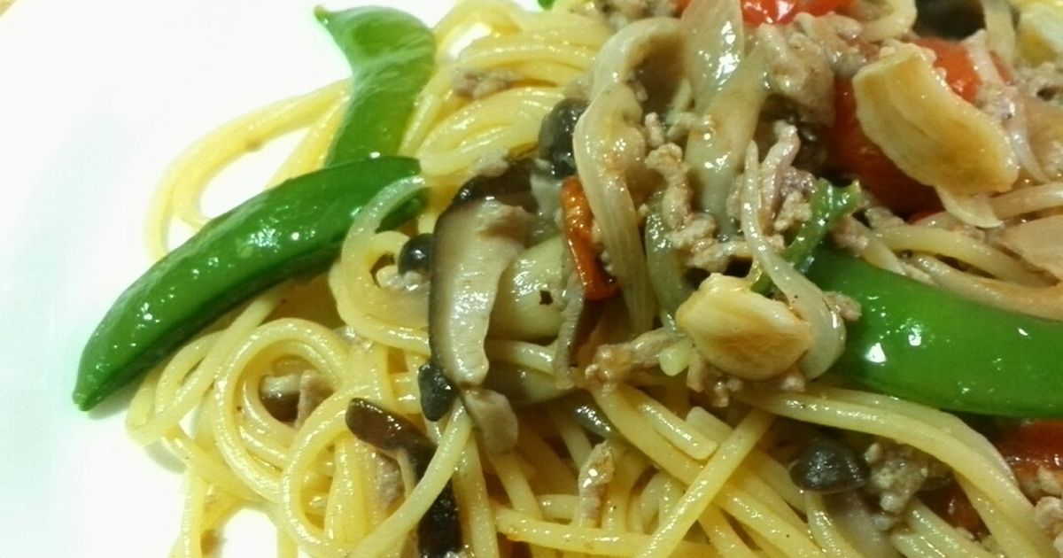 スナップえんどうと豚バラ肉のしょうゆマヨスパ