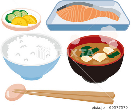 梅おにぎり・味噌汁・漬け物 和食の手描き水彩イラスト素材のイラスト素材FYI07535375ストックフォトの QleanMarket キュリンマーケット