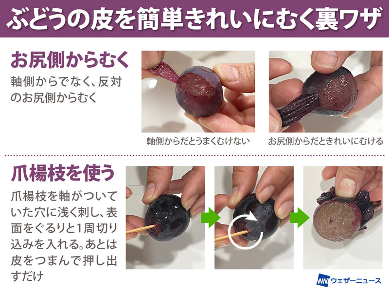 秒でつるん♪感動するほど簡単な「ぶどうの皮むき」の技4選 - macaroni