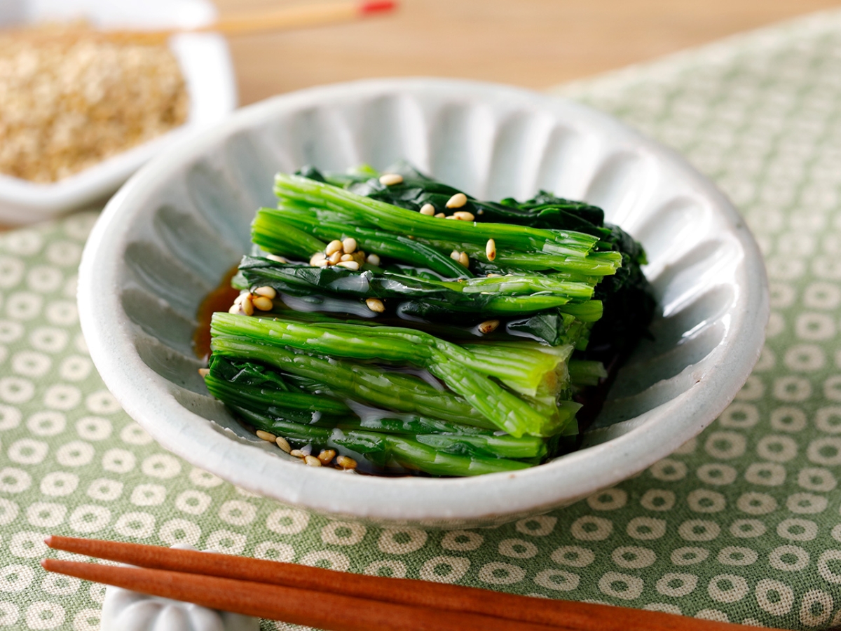 焼き椎茸とほうれん草のおひたし＊柚子風味