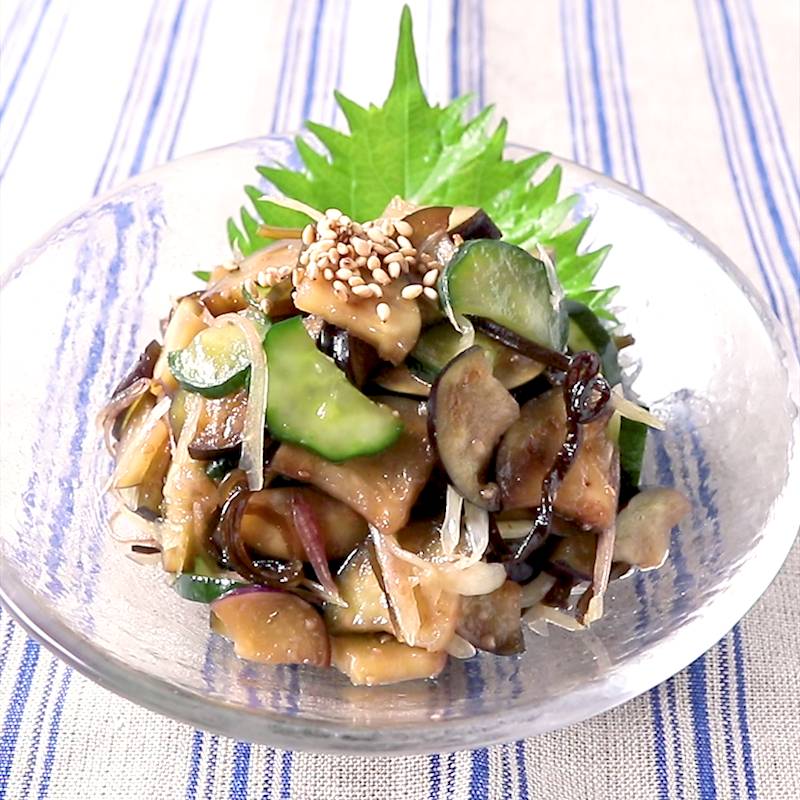 きゅうりとなすの塩昆布和え