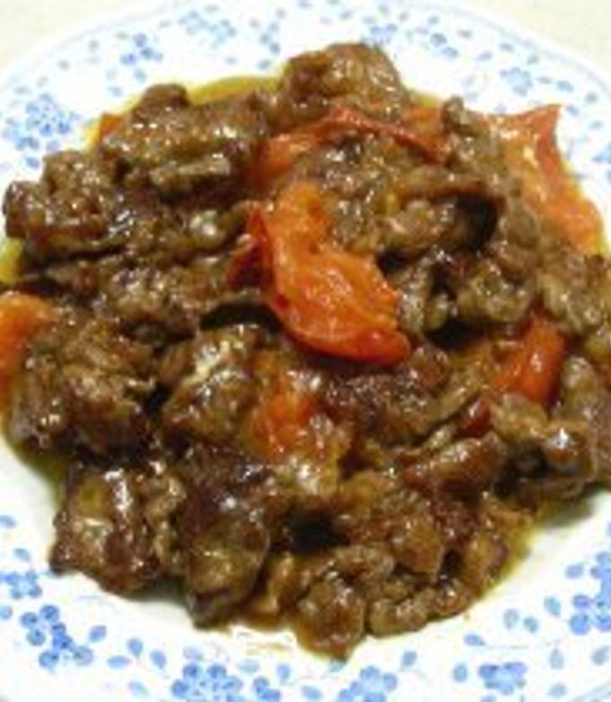 牛こまとトマトのコク旨オイスター炒め