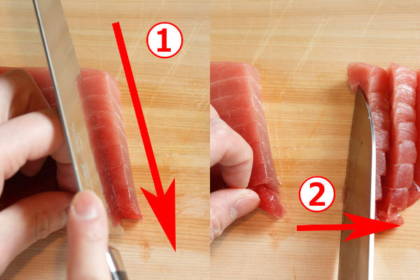 お寿司」 ５ 寿司ネタの切り方 マグロ・イカ - 魚料理と簡単レシピ