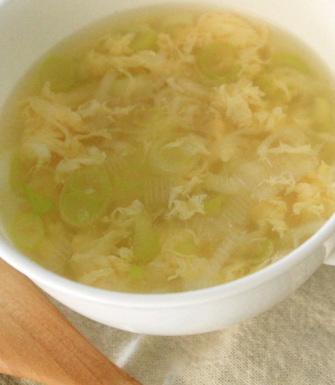 かき菜と油揚げの和風卵スープ