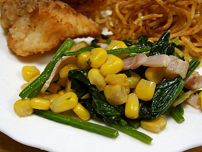 冷凍作り置き ほうれん草とコーンちくわバター炒め