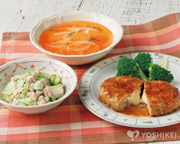 桜えびのペペロンチーノ、新玉のオニオンスープeフレンズ ぱくぱく献立くん