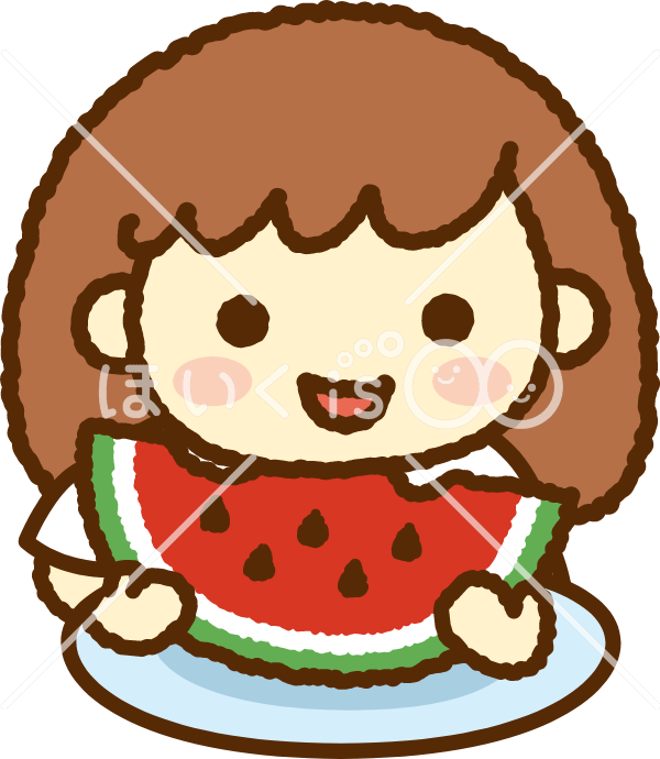 縁側でスイカを食べる男の子のフリーイラストフリーイラスト・クラシック フリクラ