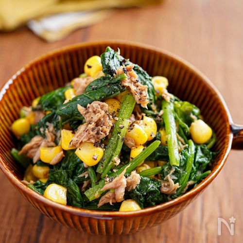 豚肉とほうれん草のおかか醤油和えお弁当お弁当おかず簡単レシピ時短レンチン電子レンジおかずレシピ2211:のんびり毎日 日々の暮らしの食卓 いただきますのレシピ 時々 編み物