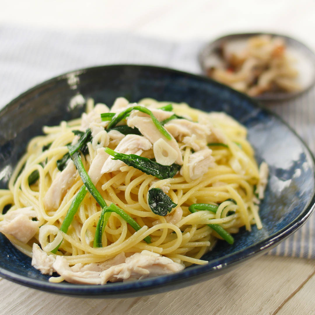 ワンパンで簡単に 鶏とキノコの和風パスタ