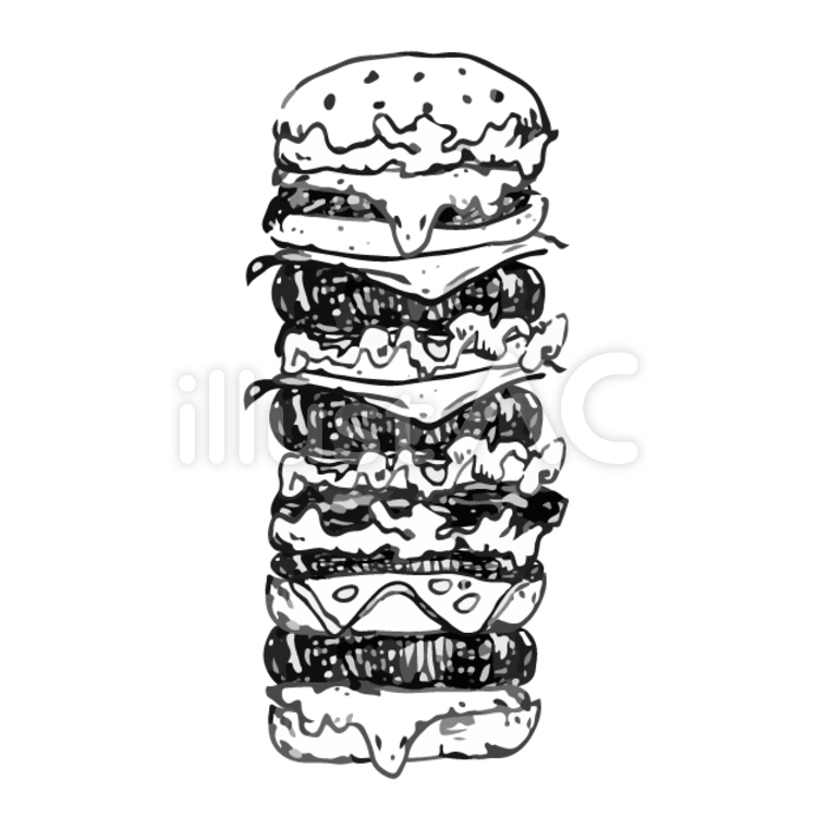 ハンバーガーとフライドポテトイラストのフリー素材イラストイメージ