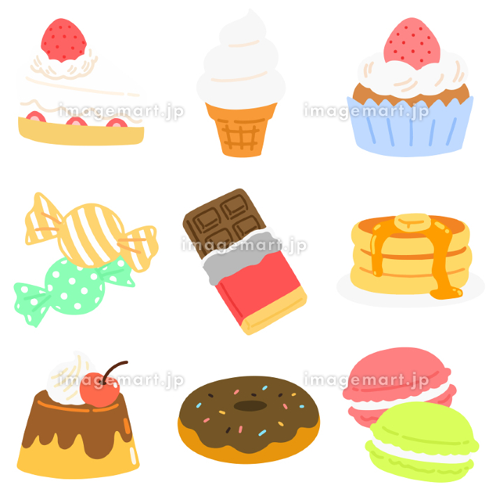 楽しいお菓子セット２：イラスト無料