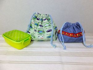 持ち手付き 裏地付きお弁当袋の作り方 まち付き・生地切り替え・フリルぐち 入園入学準備