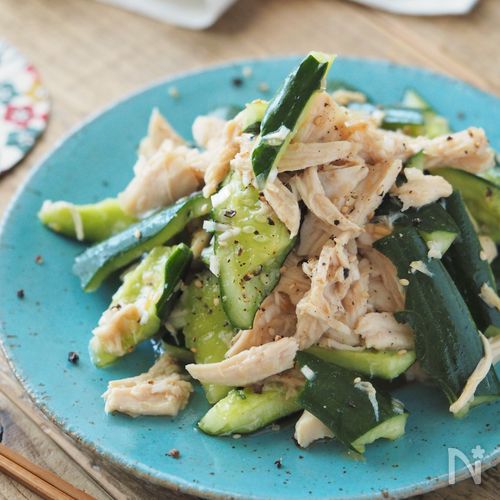 蒸し鶏きゅうりのごまだく♡中華サラダ作り置きレンジ
