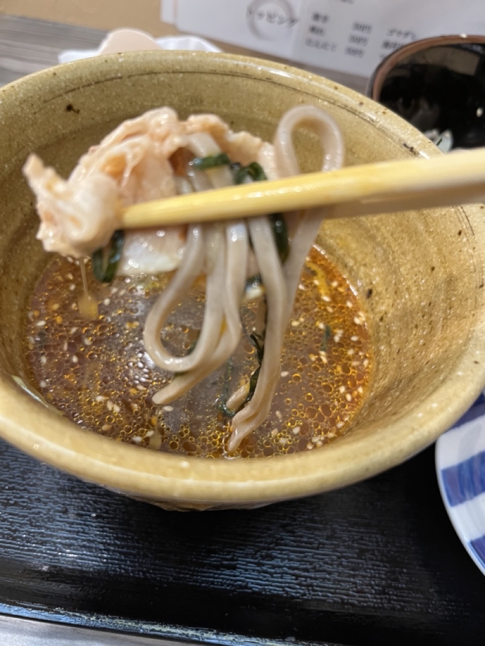 ピリ辛豚バラつけそば