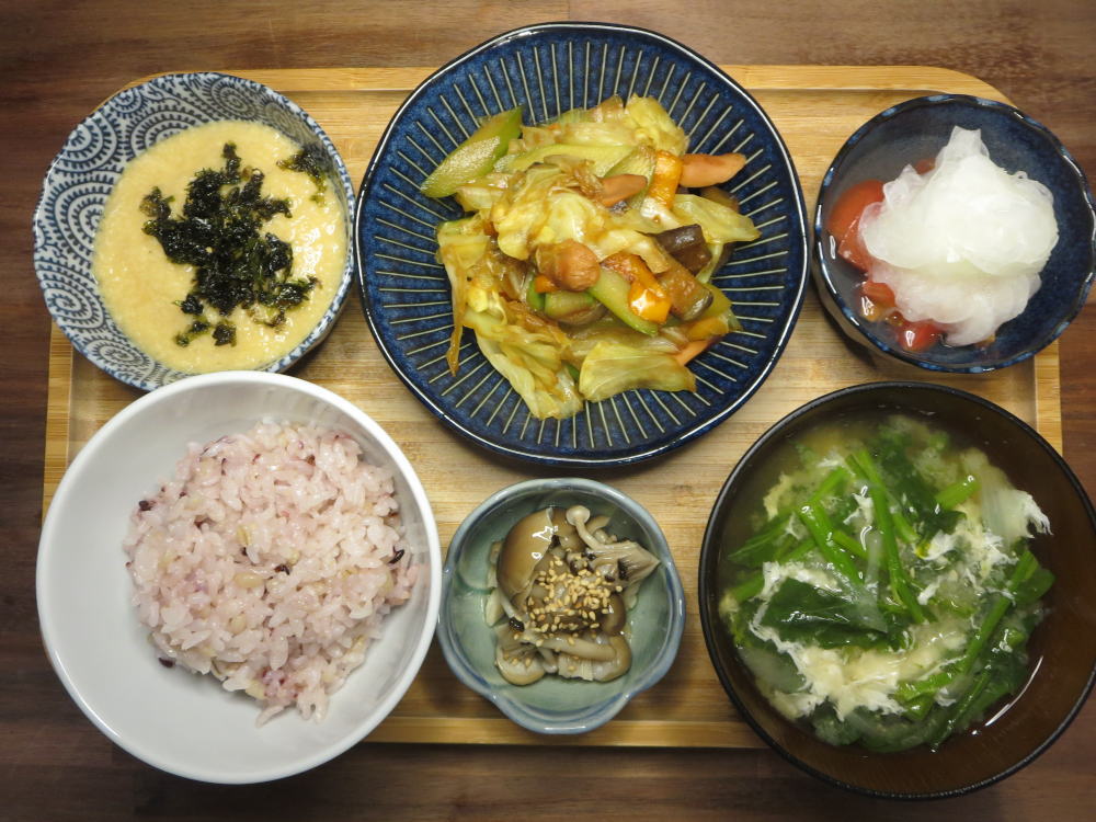 とろろご飯の献立 副菜：油揚げと水菜のサラダ 、汁物：具だくさん夏野菜のうま塩とん汁 献立・メニュー 味の素パーク たべる楽しさを、もっと