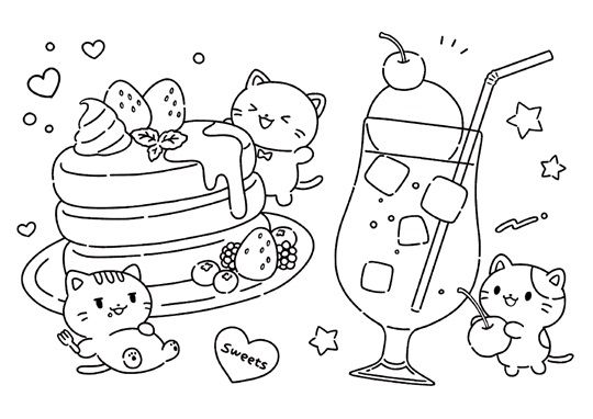 無料ダウンロードぬりえ2 おやつのカップケーキがいっぱいカフェ・デ・大人の塗り絵