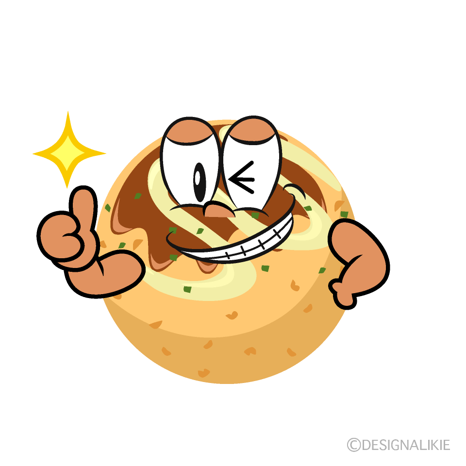 筆絵のかわいいたこ焼き：イラスト無料