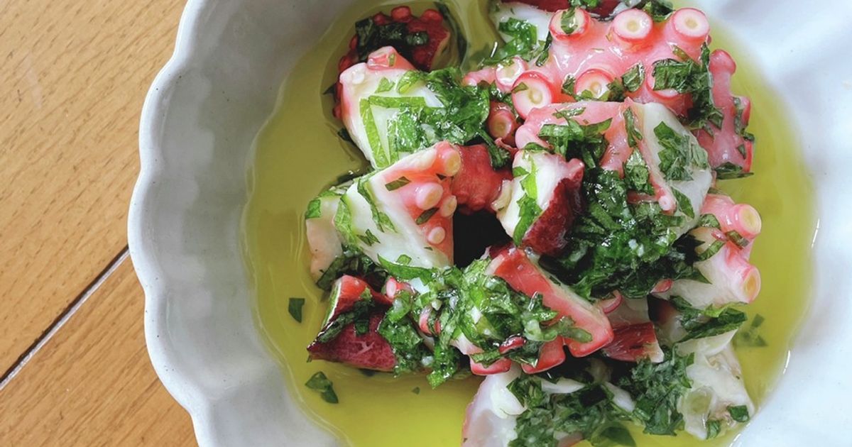 タコと大葉のガーリックレモンパスタ