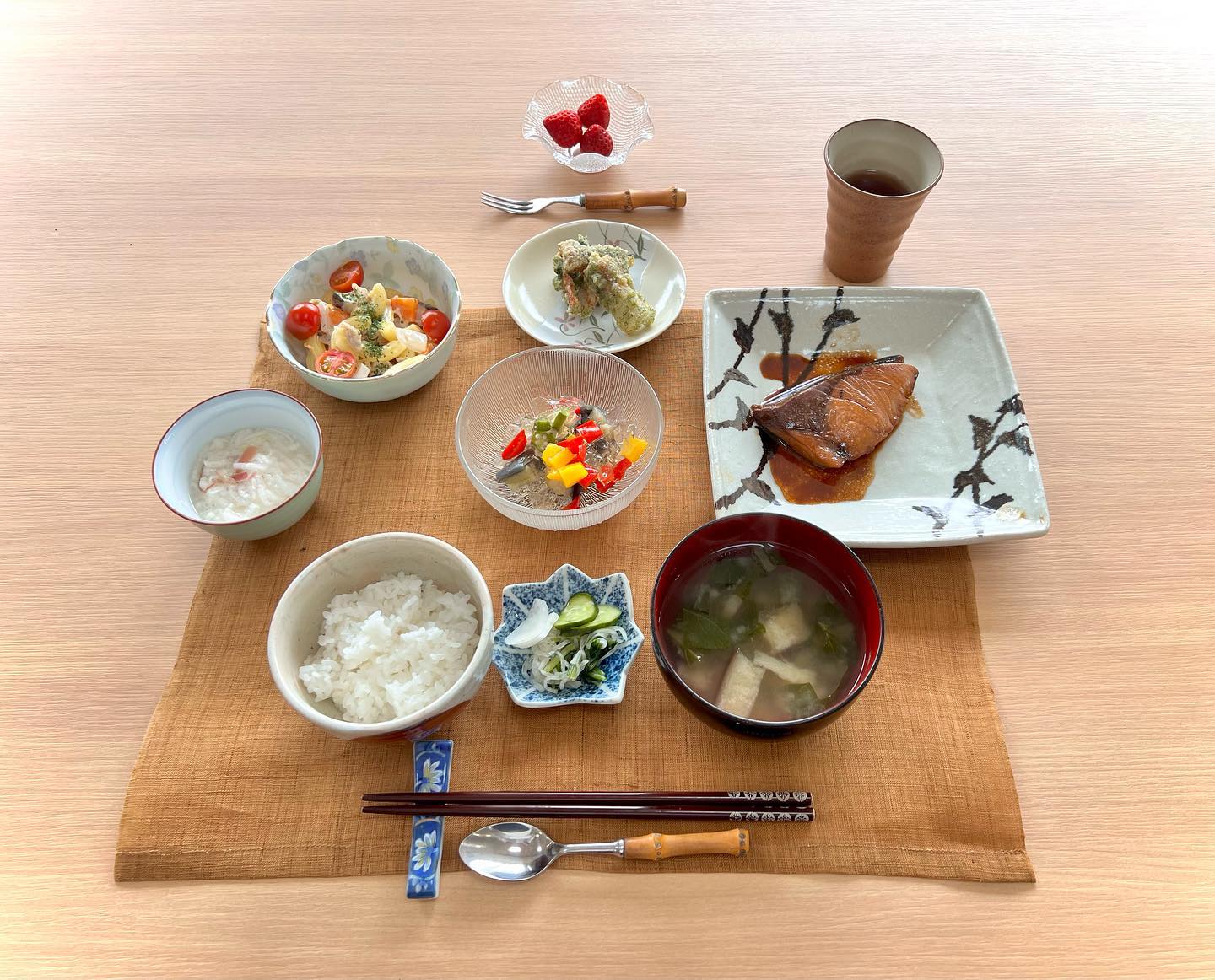 人参ときゅうりとマカロニの酢の物