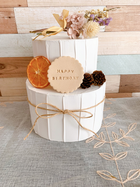 オレンジとミモザ&花かんざしのフェイククレイケーキ