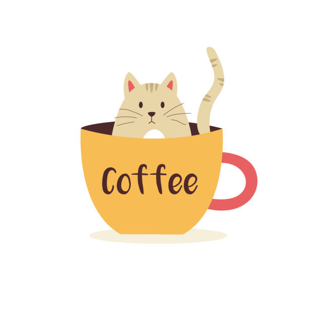 ホットコーヒーのカップを持つかわいい猫ベクトルイラストイラスト素材透過、PNGフリー画像ダウンロード - Pngtree