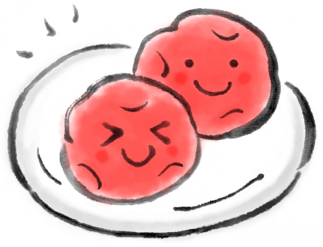 フリー素材春らしい梅の花のイラスト。花びらや枝についたツボミがかわいい和風デザイン