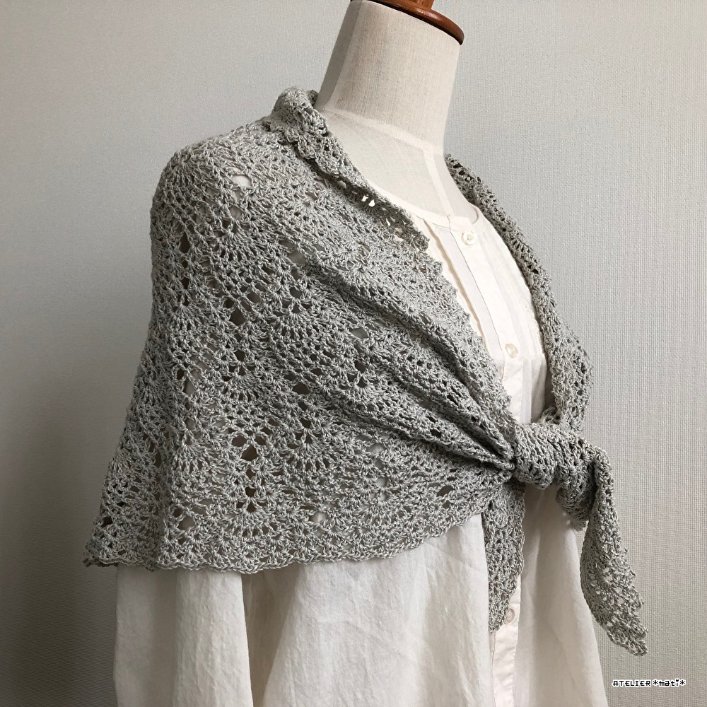 かぎ針編み編み図 引き揃えて上品な色合いの三角ショールの編み方☆Crochet Shawl☆ - モコタロウブログ 編み物