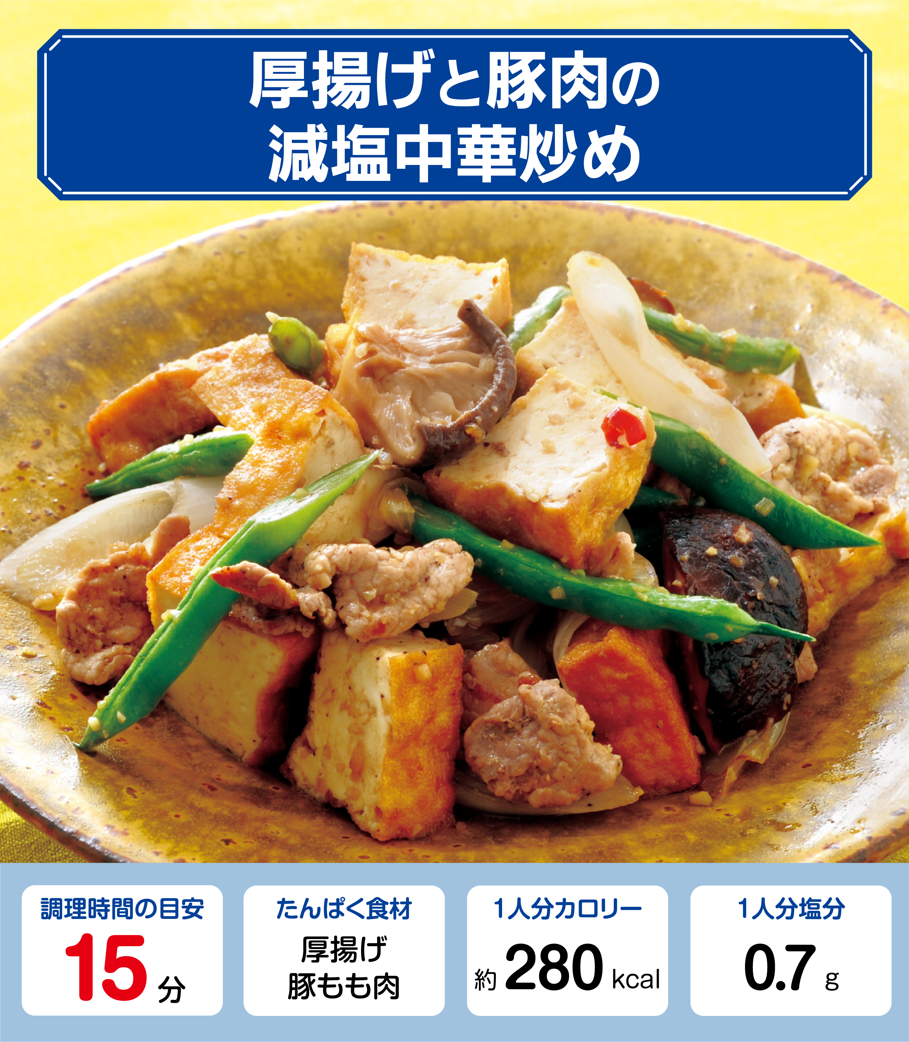 豆苗と豚バラ肉と厚揚げの炒め物